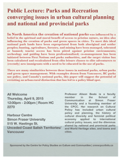 Public Lecture: Parks and Recreation converging issues in urban