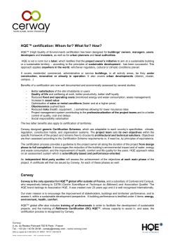 HQEâ¢ certification: Whom for? What for? How? Cerway