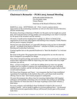 Chairman`s Remarks â PLMA 2015 Annual Meeting