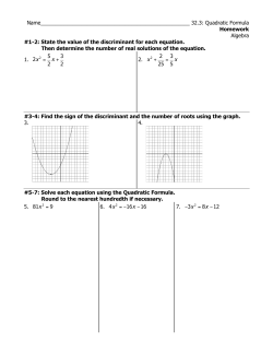 Quadratic Formula Homework Algebra #1-2