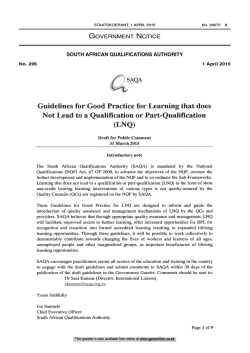 National Qualifications Act: Guidelines for good practice for learning