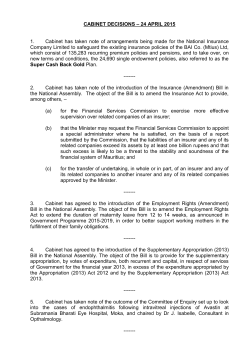 Cabinet Decisions taken on 24 April 2015
