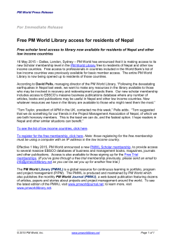 150516 - Free PM World Library access for residents of Nepal