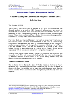 Cost of Quality for Construction Projects: a Fresh