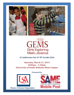 A Conference for 6th-8th Grade Girls Saturday, March 21, 2015 8