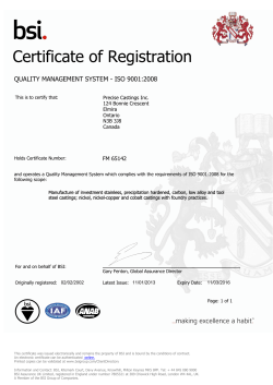ISO Certificate - Precise Castings Inc.