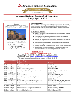 Advanced Diabetes Practice for Primary Care Friday, April 10, 2015