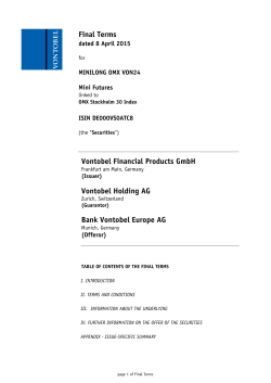 Final Terms Vontobel Financial Products GmbH Vontobel