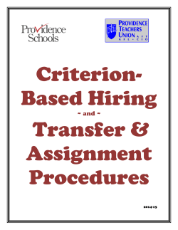 PTU Criterion Based Hiring and Transfer