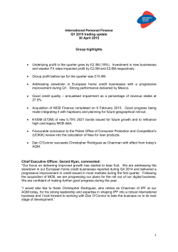 1 International Personal Finance Q1 2015 trading update