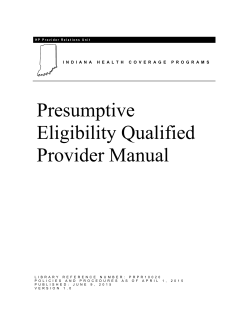 Presumptive Eligibility Qualified Provider Manual