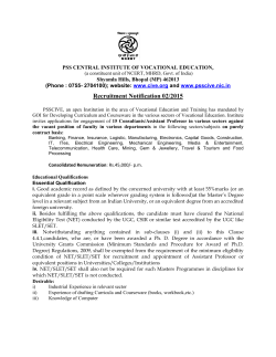 Recruitment Notification 02/2015 - Pandit Sunderlal Sharma Central
