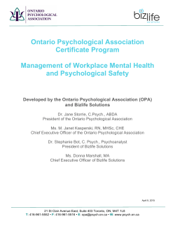 Ontario Psychological Association Certificate Program Management