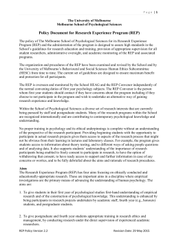 Policy Document for Research Experience Program (REP)
