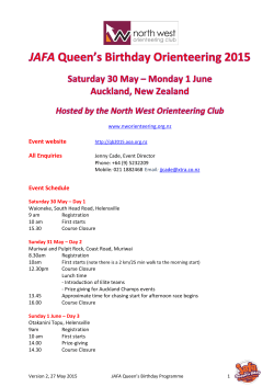 event program - Jafa Queens Birthday Orienteering Event, Auckland