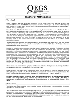 Teacher of Mathematics - Queen Elizabeth`s Grammar School