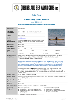 Trip Plan ANZAC Day Dawn Service