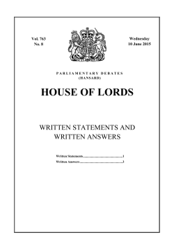 House of Lords Written Answers and Statements