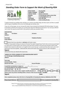 Standing Order Form to Support the Work of Ravelrig RDA