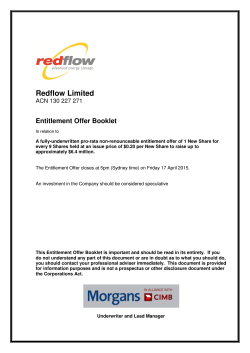 RedFlow`s Entitlement Offer, March 2015