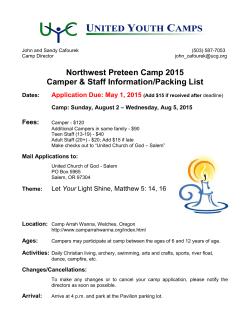 Northwest Preteen Camp 2015 Camper & Staff Information/Packing