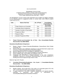 1 Advt. No.02/2015/RCI Rehabilitation Council of India (A Statutory