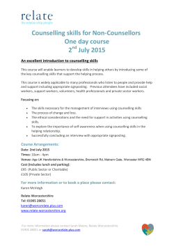 Counselling skills for Non-Counsellors One day course 2 July 2015