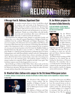 2015 Religion Matters - Department of Religious Studies