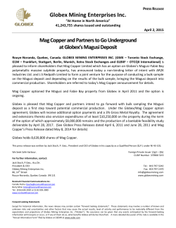 Mag Copper and Partners to Go Underground at Globex`s Magusi