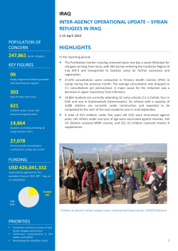 Inter-Agency Operational Update - Syrian Refugees in Iraq