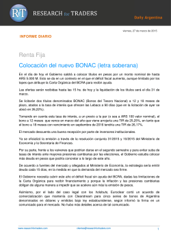 Renta Fija ColocaciÃ³n del nuevo BONAC (letra soberana)