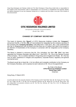 Change of company secretary - CITIC Resources Holdings Limited