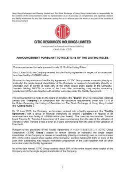Announcement pursuant to rule 13.18 of the listing rules