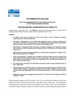 for immediate release retrocom reit announces 2014 results