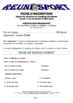 Reglement et Inscription SÃ©jour Vacances Mai 2015