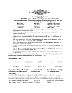 2015 Adult Spring Softball League Registration Commitment Form