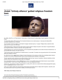 Jindal: `Unholy alliance` gutted religious freedom laws