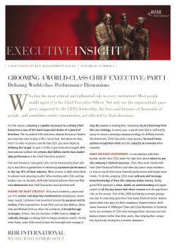 GROOMING A WORLD-CLASS CHIEF EXECUTIVE: PART I