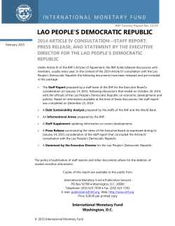 Lao People`s Democratic Republic: 2014 Article IV Consultation