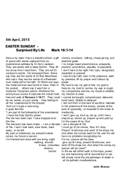 5th April, 2015 EASTER SUNDAY - Surprised By Life Mark 16:1