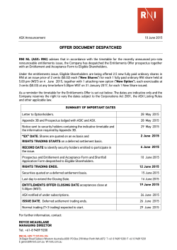 10 June 2015 Offer Document Despatched to Eligible