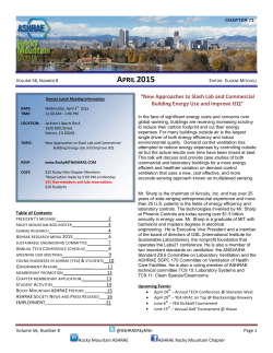 VOLUME 51, NUMBER 1 - Rocky Mountain ASHRAE