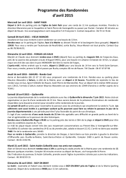 Programme des RandonnÃ©es d`avril 2015