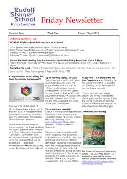 Friday Newsletter 1st May 2015 - Rudolf Steiner School Kings Langley