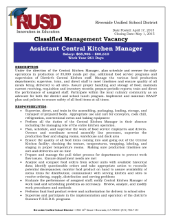 Classified Management Vacancy Assistant Central Kitchen Manager