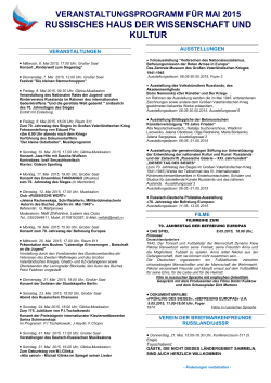 Veranstaltungsprogramm fÃ¼r Mai 2015 Russisches Haus der