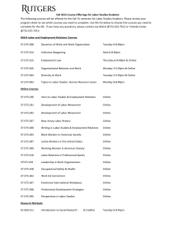 Fall 2015 Course Offerings for Labor Studies Students The following