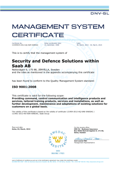 Security and Defence Solutions - ISO 9001:2008