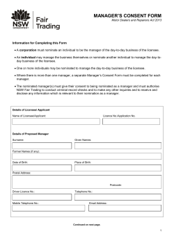 Manager`s Consent Form - ABLIS, the Australian Business Licence