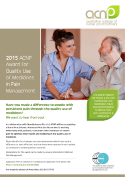2015 ACNP Award for Quality Use of Medicines in Pain Management